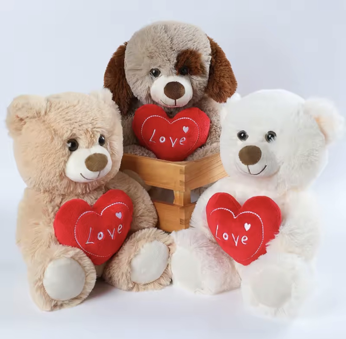 25CM Cute Heart Bear Dog Plush Toys